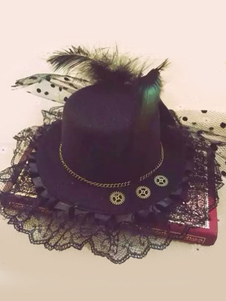 Lolita noir chapeau Steampunk songe d’une nuit de plumes Poker pendentif Lolita Vintage Cap