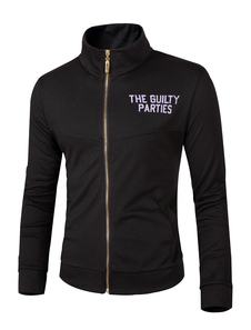 Stand col manches longues fermeture éclair piste noire veste masculine coton Jacket