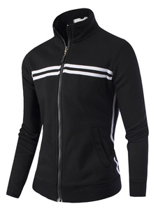 Stand col manches longues fermeture éclair piste noire veste masculine coton Jacket