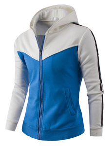 Sweat à capuche deux ton manches longues Zip hommes Up Hoodie de coton