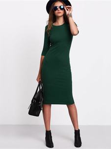 Robe Bodycon verte ronde cou Half Sleeve Slim Fit fourreau