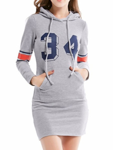 Maj robe à capuchon léger gris manches longues des femmes imprimé robe Slim Fit Sweatshirt