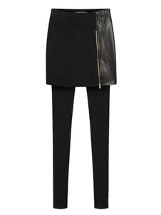 Skinny jupe Leggings noir taille élastique PU cuir Zip déco pantalons serrés féminin