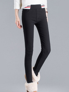 Leggings noirs Skinny élastique rayé des pantalons serrés taille féminine avec poches