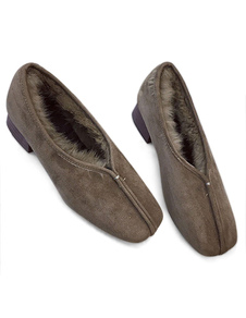 Brun mi talons daim talon Chunky bordée pompes Slip pieds carrés de chaussures femmes chaussures