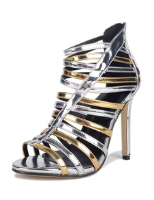 Argent Open Toe Stiletto chaussures d’été de Gladiator sandales à talons hauts Strappy Sandals Botte