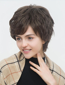 Cheveu court perruques perruques de cheveux Tan couches Capless féminin