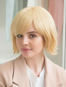 Blonde cheveux perruques perruques droites courtes perruques féminines Capless stratifiés avec côté 