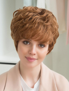 Human Hair Frisés perruques perruques cheveux courts en couches des femmes du bronzage