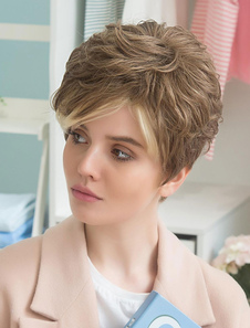 Perruques de cheveux humains courte couches perruques féminines Tan