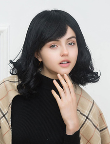 Perruques de cheveux humains noire épaule longueur cheveux bouclés perruques perruques féminines Cap