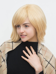 Blonde cheveux perruques perruques naturelles décontracté cheveux courts ondulés avec côté balayé Ba