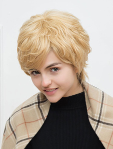Perruques de cheveux humains blonde couches Capless perruques courtes raie Pixie perruques de cheveu