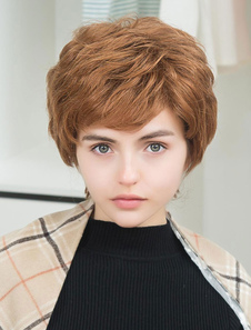 Cheveux femmes perruques perruques de cheveux humains courts avec côté balayé Bangs