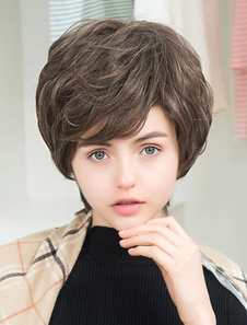 Cheveu court perruques couches côté balayé perruques Bangs féminines du bronzage