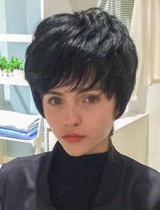 Perruques de cheveux humains noire perruques cheveux courts de Capless en couches avec le côté balay