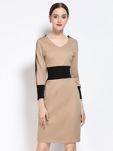 Kaki robe Bodycon dentelle Patchwork V Manche 3/4 manches Slim Fit robe avec Cape