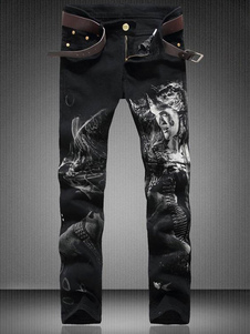 Pantalon jambe droite Denim Jeans peintes hommes noir