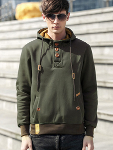 Pullover Hoodie Long Sleeve Drawstring bouton déco coton Hoodie hommes