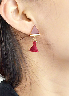 Bourgogne Stud boucles d’oreilles Triangle forme Dangle Earrings avec frange