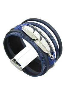 Bleu en Faux cuir plume strass Bracelet manchette bracelet Bracelet féminin