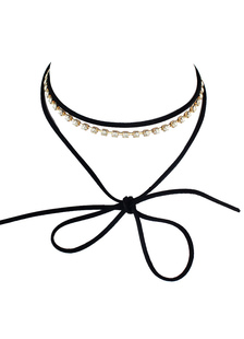 Choker Necklace ficeler des femmes simili-cuir Double chaîne élingue