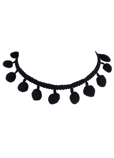 Noir Pom Poms glands collier court velours côtelé collier collier féminin