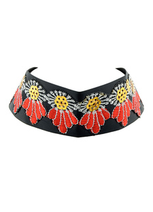 Rouge collier court brodé tour de cou collier féminin de fleurs