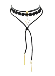 Collier Tour de cou noir en Faux cuir avec chaîne frange