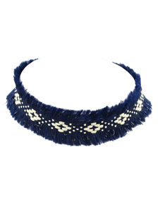 Frange bleue collier imprimé géométrique tissé Choker pour les femmes