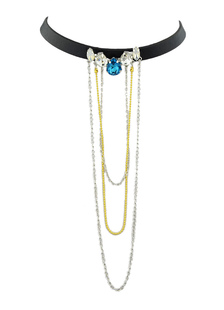 Simili-cuir noir Bijoux Collier Tour de cou avec des chaînes pour femmes