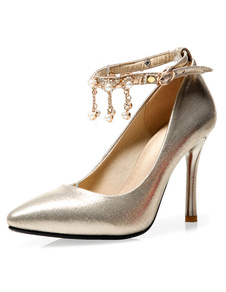 Or les haut talon chaussures de soirée Pointed Toe cheville sangle talon aiguille Pumps