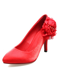 Feuillet sur les talons de chaussures de mariée a souligné Toe Satin mariage chaussures chaussures p