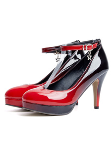 Pompes rouge chaussures plateforme talons hauts cheville sangle en cuir verni Ombre chaussures de so
