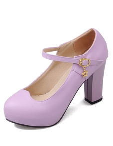 Plate-forme pompes à talons hauts cheville femmes Strap orteil rond Chunky talons avec boucle