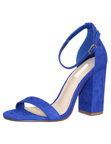Robe bleue sandales Suede haut talon bout ouvert T Strap chaussures d’été