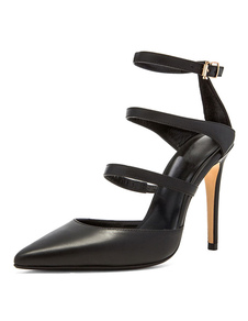 Talons hauts noir bout pointu cheville bracelet cuir pompes chaussures