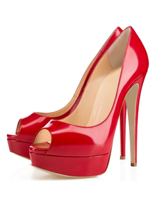 Peep Toe Pumps chaussures talons hauts rouges glisser sur la plate-forme PU brevets chaussures pour 