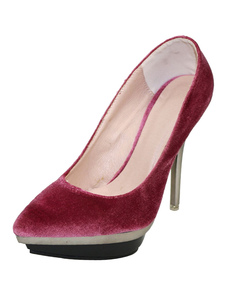 Pompes de plate-forme de velours Bourgogne haut talon glisser sur pompes chaussures pour femmes