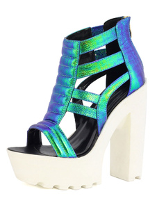 Talons hauts bleu chaussures sandale plate-forme Open Toe talon Chunky