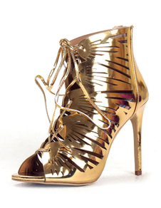 Sandales or bottes talon haut bout ouvert Lace Up chaussures d’été pour femmes