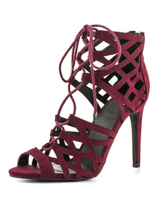 Haut talon sandales bottes daim découpe lacets Open Toe Stiletto chaussures d’été en Bourgogne
