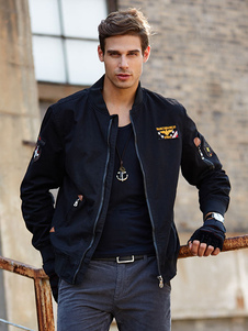 Logo de Bombardier militaire veste armée noire Style masculin retour carte brodé veste courte