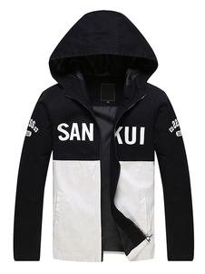 Veste noire contraste couleur manches longues lettres hommes imprimer Hooded veste légère