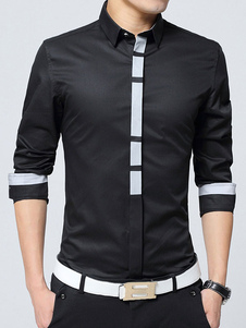 Chemise noire hommes à manches longues 2 couleurs Slim Fit chemises sport