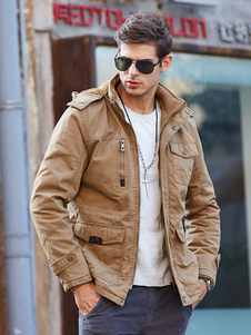 Veste militaire kaki doublé Drawstring Hooded Cargo courte veste