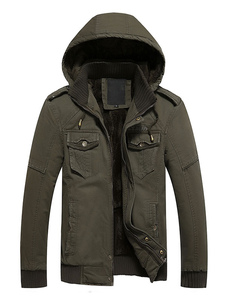 Drawstring Hunter Green court Hooded veste Bomber Jacket hommes doublée