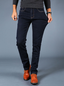 Skinny Leg Bleu Denim Jeans hommes Slim Fit pantalon doublé