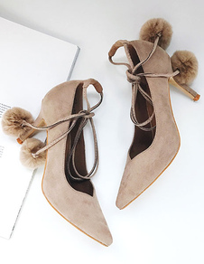 Talons hauts noir Suede a souligné Toe lacets cheville sangle talon aiguille pompes