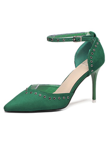 Suédé talons hauts vert fait Rivets cheville sangle talon aiguille chaussures